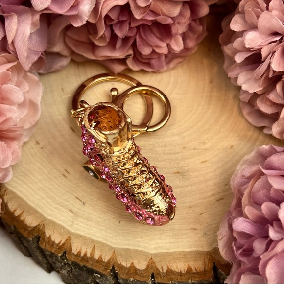 Pink and Gold Crystal Roller Skate Keychain Charm - Picture 10 of 16